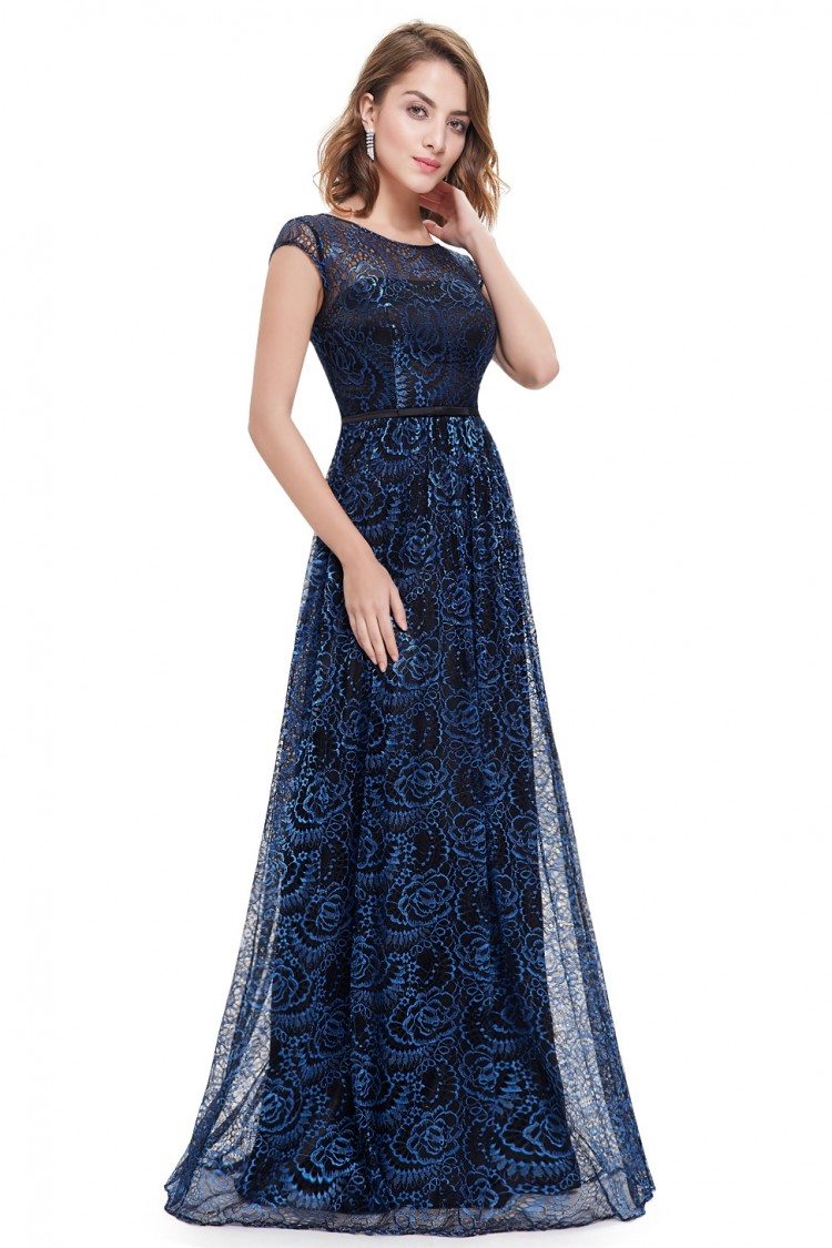 Elegant Royal Blue 3/4 Sleeve Lace Long Evening Dress - $66 #EP08412SB ...