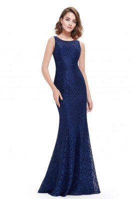 Navy Blue Fitted Mermaid Long Prom Dress - EP08825NB