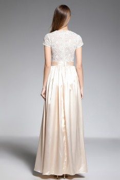 Lace And Satin Short Sleeve Evening Dress - $69 #CK603 - SheProm.com