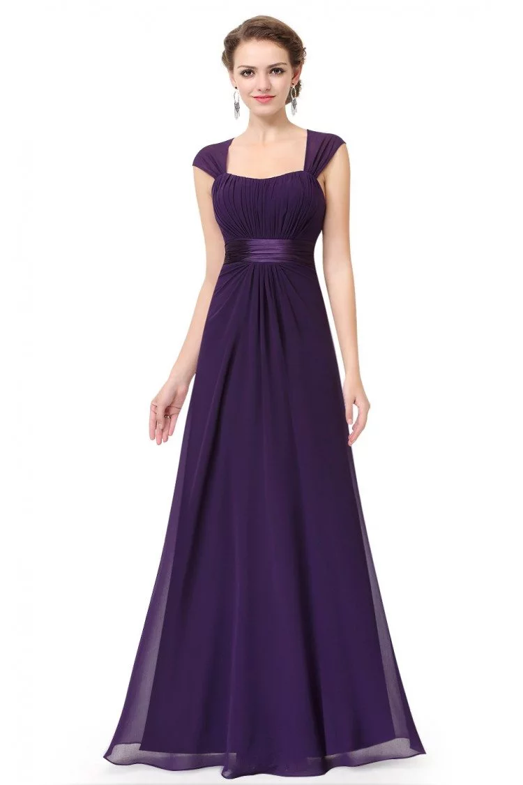 Dark Purple Chiffon Square Neck Long Bridesmaid Dress - $52.64 # ...