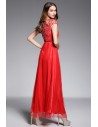 Red Embroidery Short Sleeve Long Dress - CK605