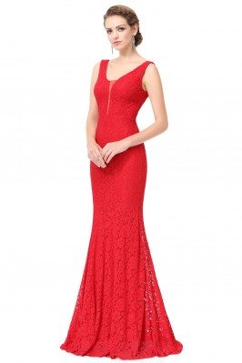 Red Sexy V-neck Long Fishtail Evening Prom Dress - EP08838RD