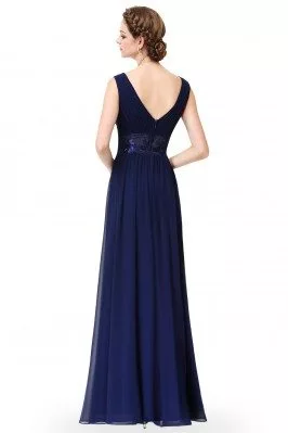 Navy Blue V-neck Sleeveless Long Evening Dress - $55.46 #EP08854NB ...