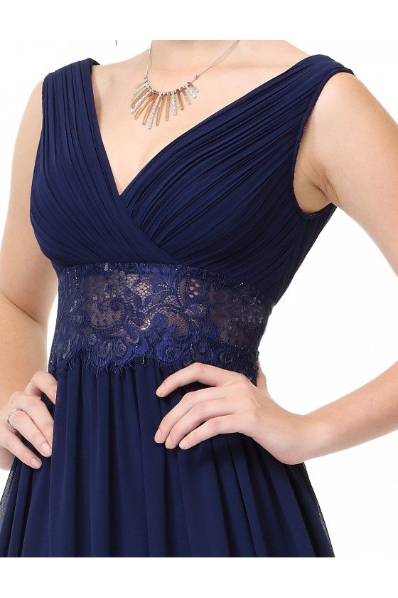 Navy Blue V-neck Sleeveless Long Evening Dress - $59 #EP08854NB