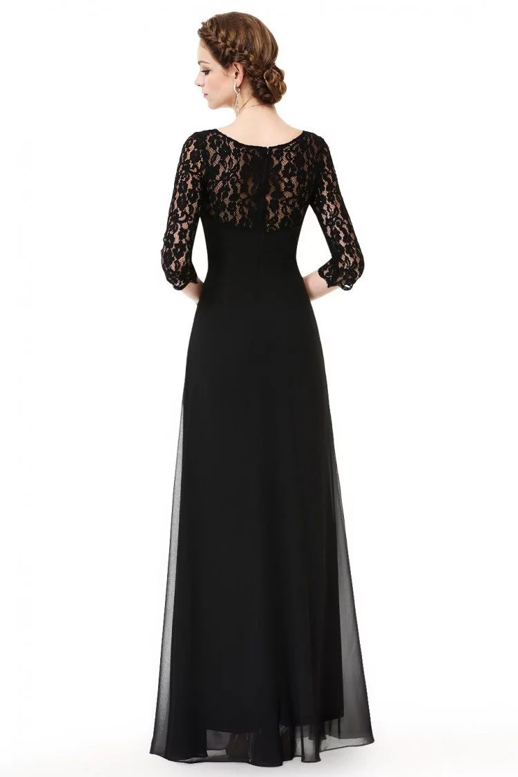 Black Lace 3/4 Sleeve Long Evening Dress - $52.64 #EP08861BK - SheProm.com