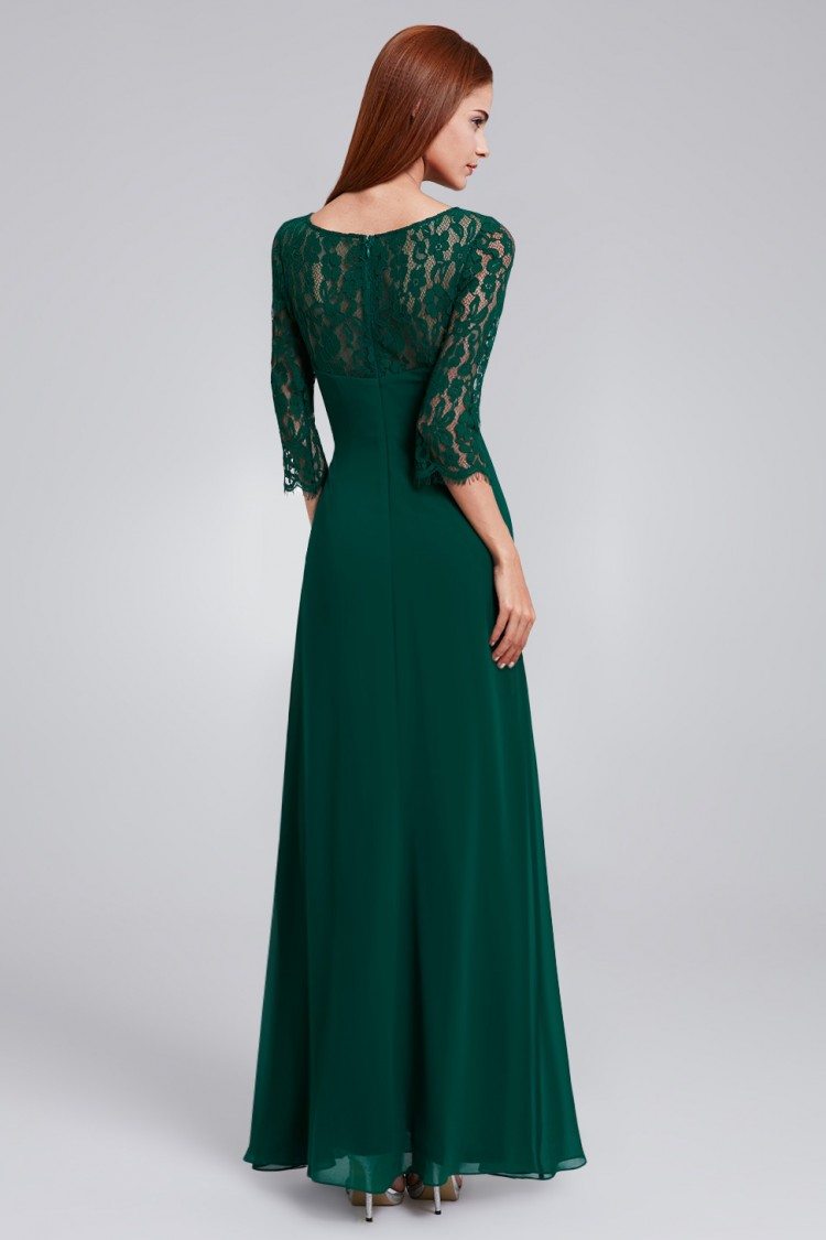Dark Green Lace 3/4 Sleeve Long Evening Dress - $56 #EP08861DG ...
