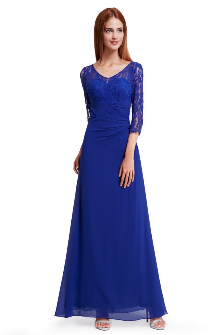 Royal Blue Lace 3/4 Sleeve Long Evening Dress - $56 #EP08861SB