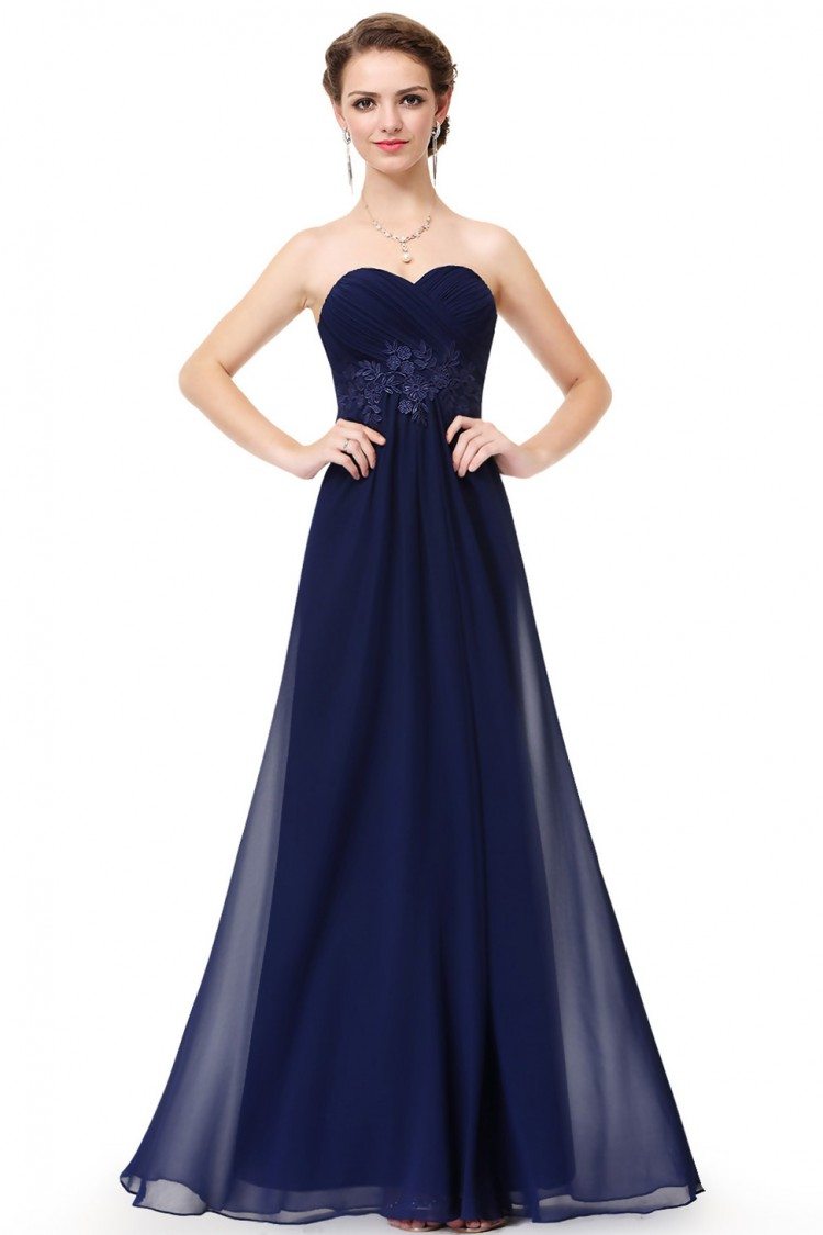 Navy Blue Chiffon Strapless Long Evening Party Dress 56 EP08864NB