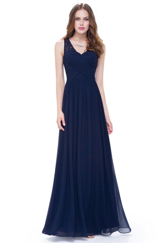 Women's Navy Blue V-Neck Long Chiffon Evening Party Dress - $56 # ...