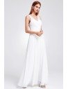 Women's White V-Neck Long Chiffon Evening Party Dress - EP08871WH