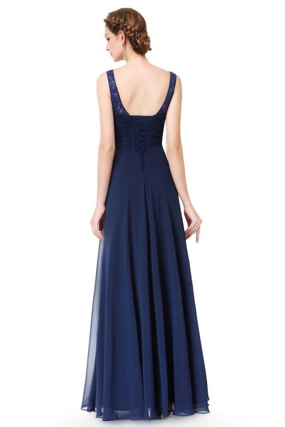 Navy Blue Chiffon V-neck Long Evening Dress - $64 #EP08877NB - SheProm.com