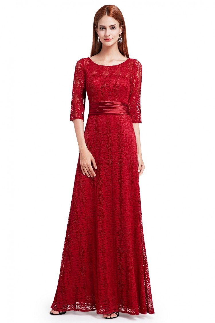 Burgundy Lace Half Sleeve Long Prom Party Dress - $55.46 #EP08878BD ...
