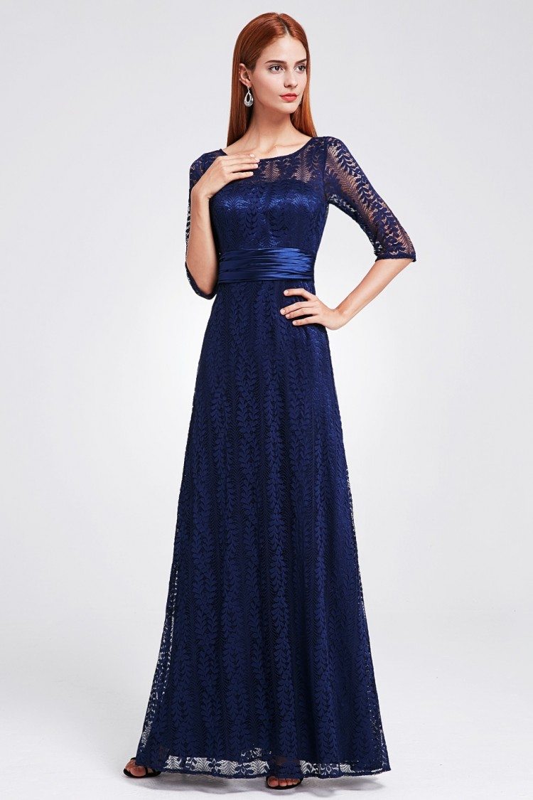 Navy Blue Lace Half Sleeve Long Prom Party Dress - $59 #EP08878NB ...