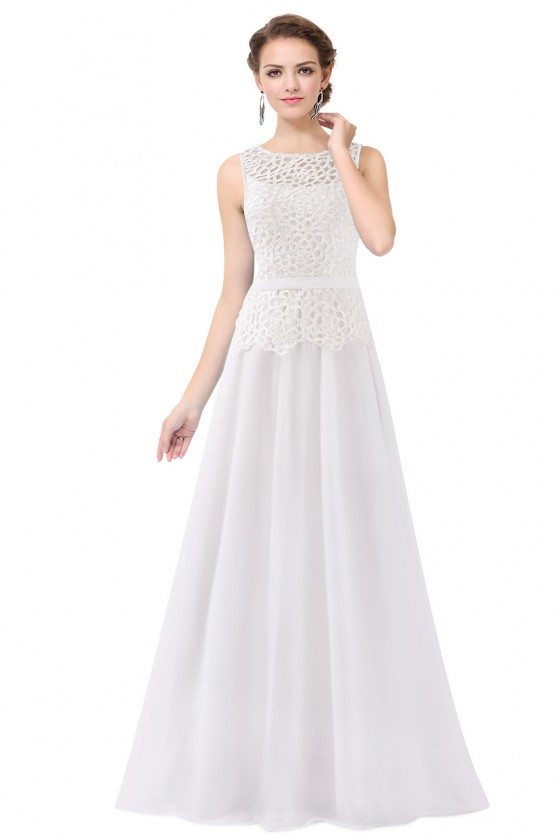 White Sleeveless Lace Long Party Dress - EP08904CR