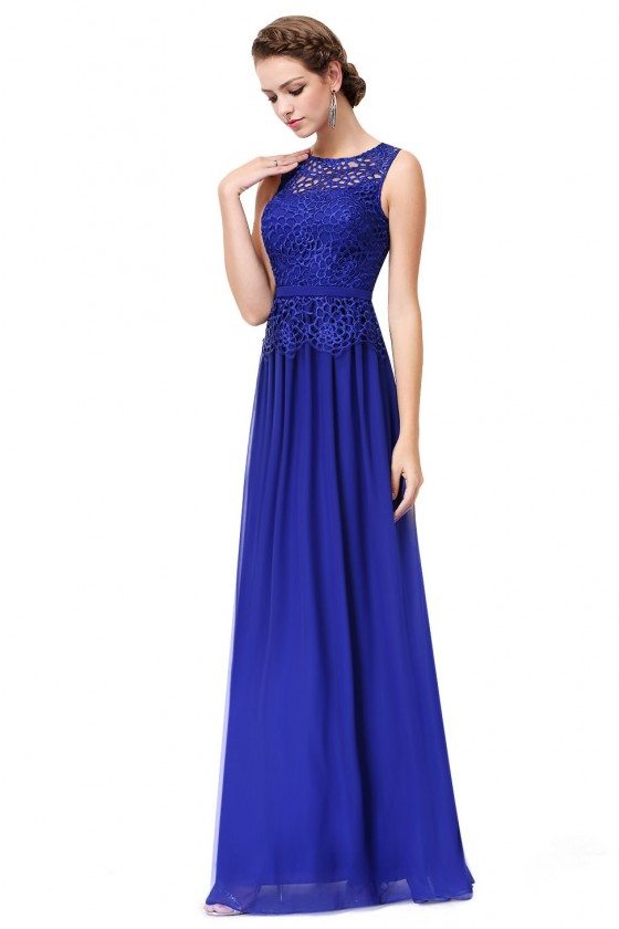 Royal Blue Sleeveless Lace Long Party Dress - $52 #EP08904SB - SheProm.com