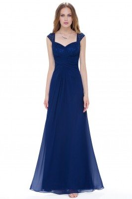 Navy Blue Chiffon Long Evening Party Dress - EP08935NB