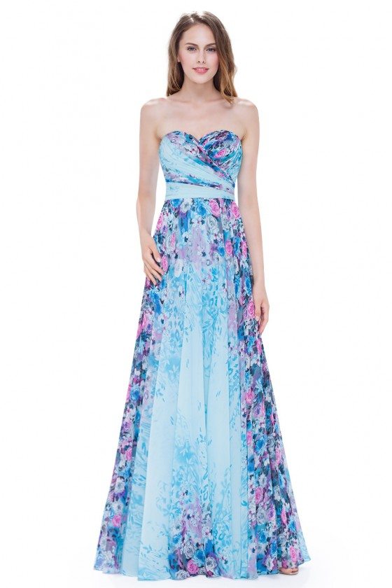 Blue Floral Strapless Long Party Dress - $55.46 #EP08944BL - SheProm.com