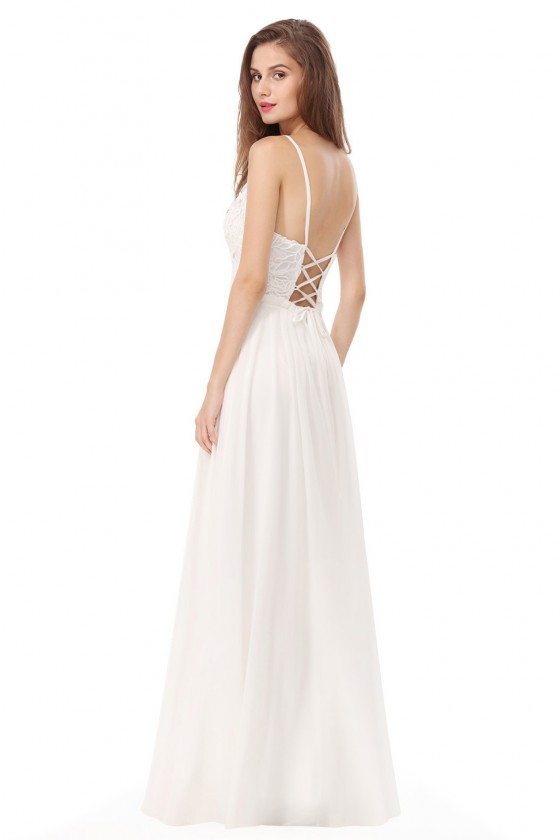 White Elegant Lace Spaghetti Strap Long Evening Prom Dress - $64 #EP08971CR - SheProm.com