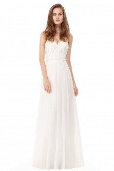 White Elegant Lace Spaghetti Strap Long Evening Prom Dress - EP08971CR