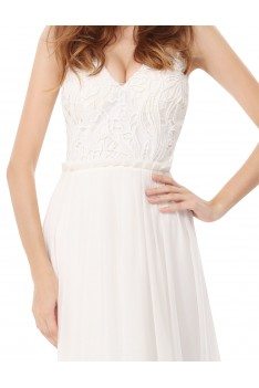 White Elegant Lace Spaghetti Strap Long Evening Prom Dress - EP08971CR