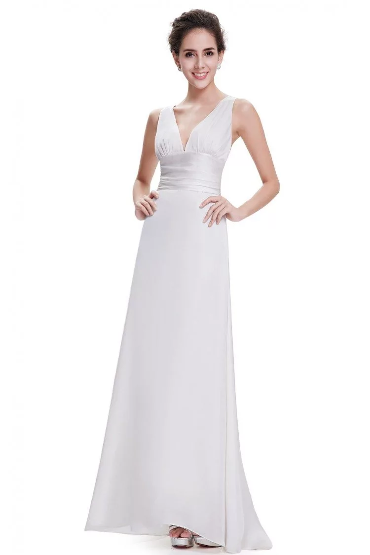 White Sexy V-neck Chiffon Evening Dress for Formal - $42 #EP09008CR ...