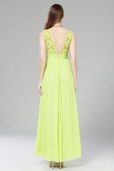 Green Lace Open Back Long Formal Gown - CK5114