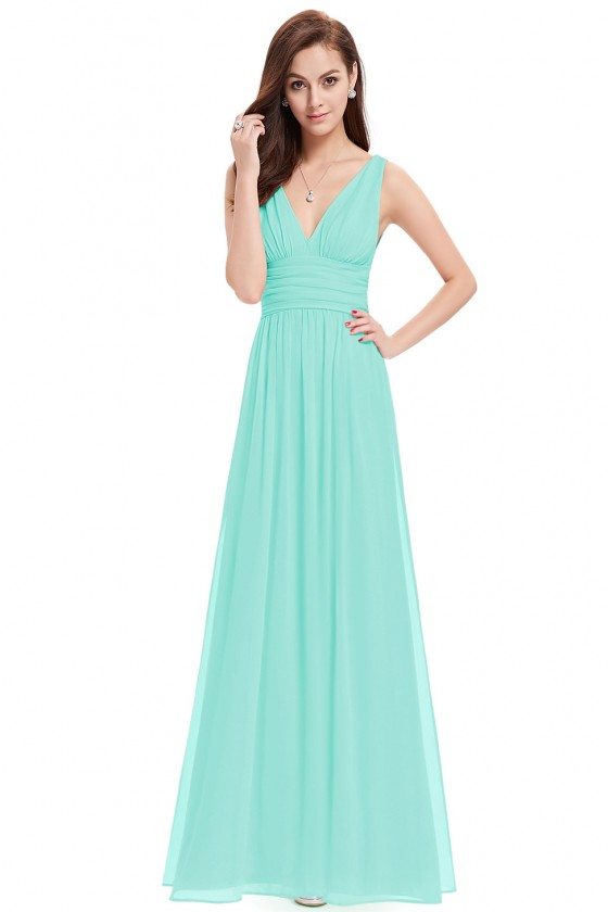 Simple Aqua Double V-Neck Chiffon Evening Dress - $39 #EP09016AQ ...
