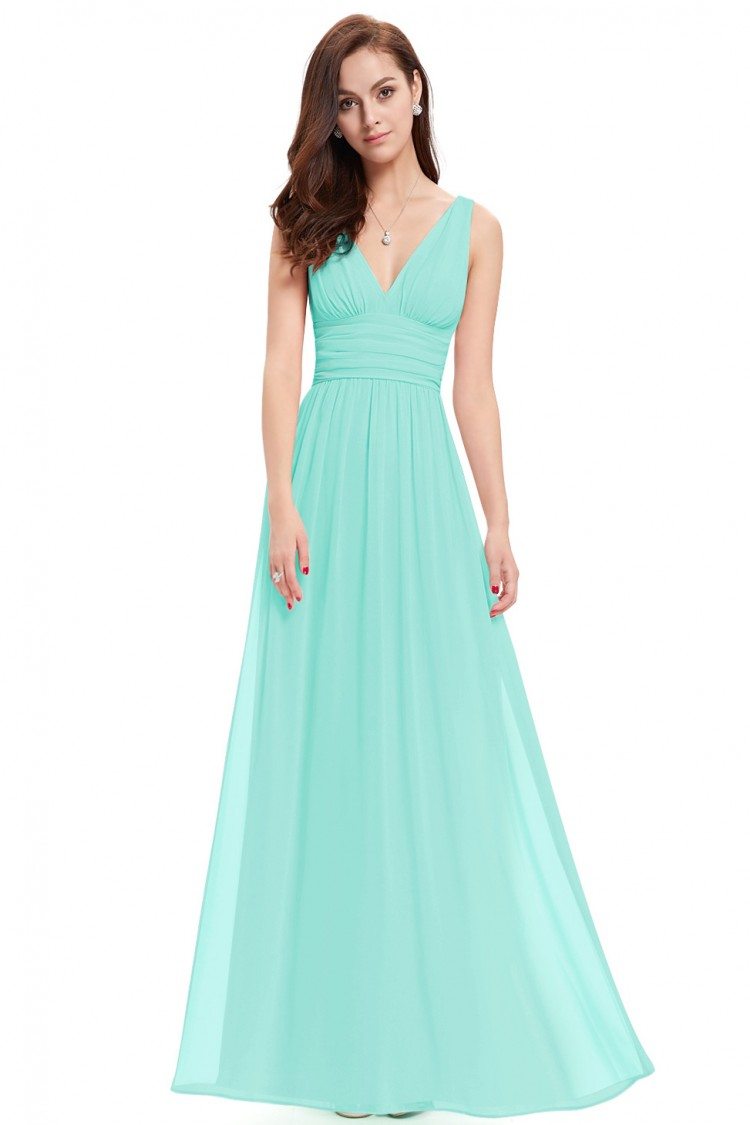 Simple Aqua Double V-Neck Chiffon Evening Dress - $36.66 #EP09016AQ ...