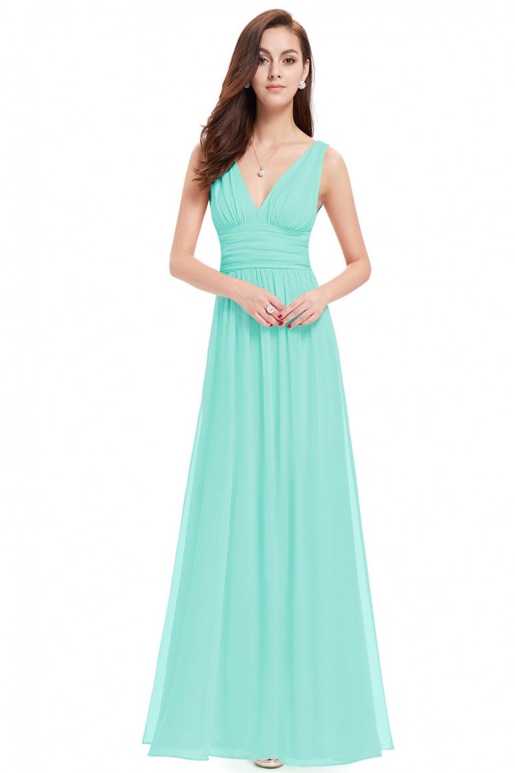 Simple Aqua Double V-Neck Chiffon Evening Dress - $36.66 #EP09016AQ ...