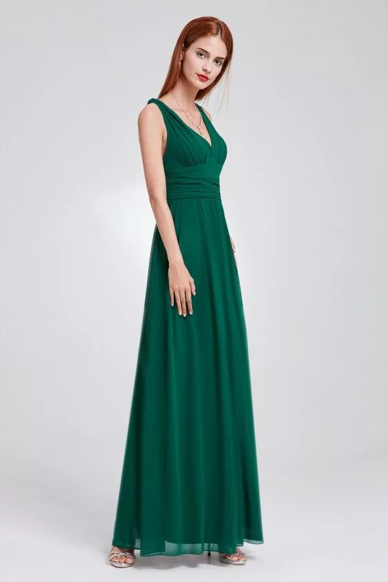 Simple Dark Green Double V-Neck Chiffon Evening Dress - $39 #EP09016DG ...