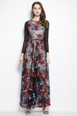 Embroidery Organza Long Sleeve Party Dress