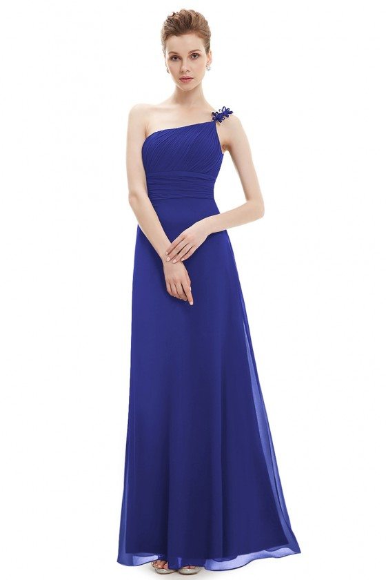 Royal Blue One Shoulder Flower Ruffles Chiffon Formal Dress - EP09596SB