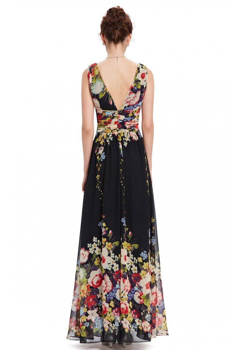 Black Floral Double V-Neck Chiffon Evening Dress - $39 #EP09016BP ...