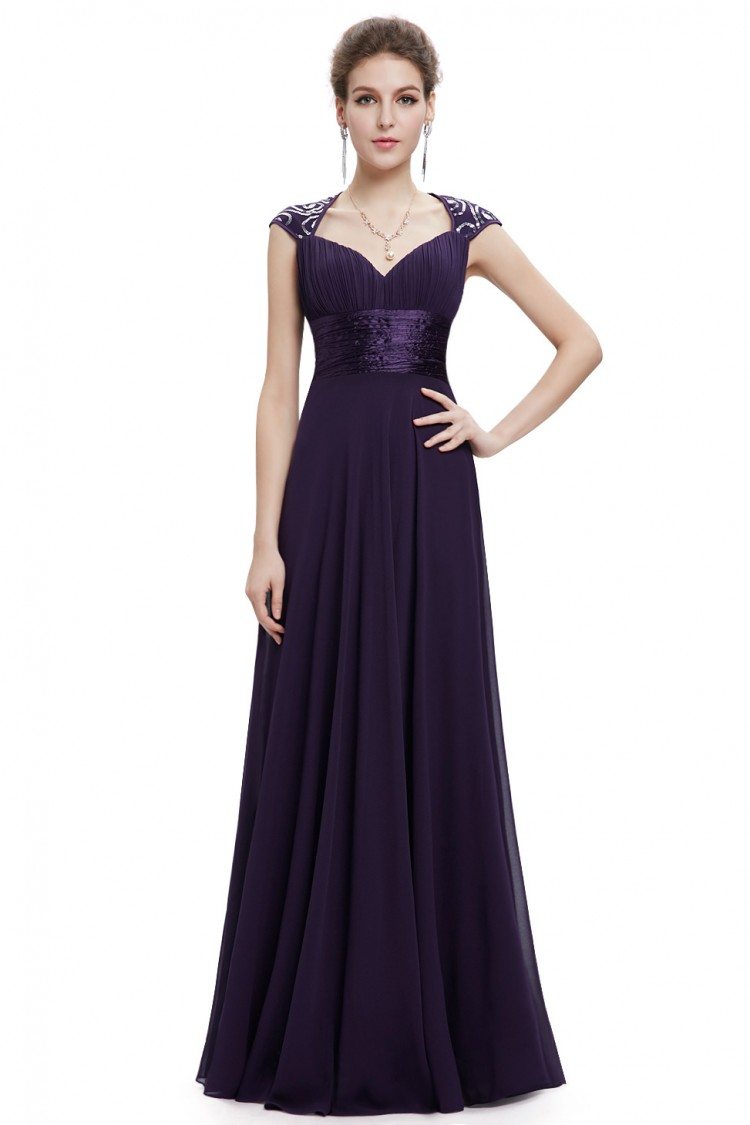 Dark Purple V-neck Sequins Chiffon Ruffles Empire Line Evening Dress ...