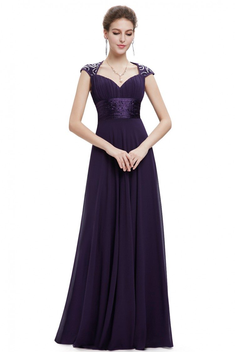 Dark Purple V-neck Sequins Chiffon Ruffles Empire Line Evening Dress ...