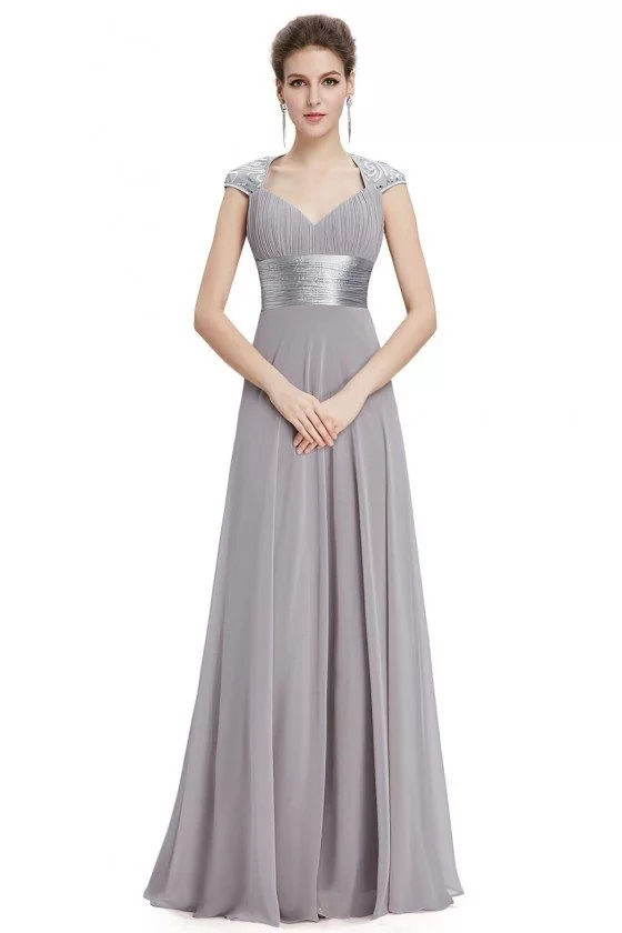 Grey V-neck Sequins Chiffon Ruffles Empire Line Evening Dress - $45 # ...