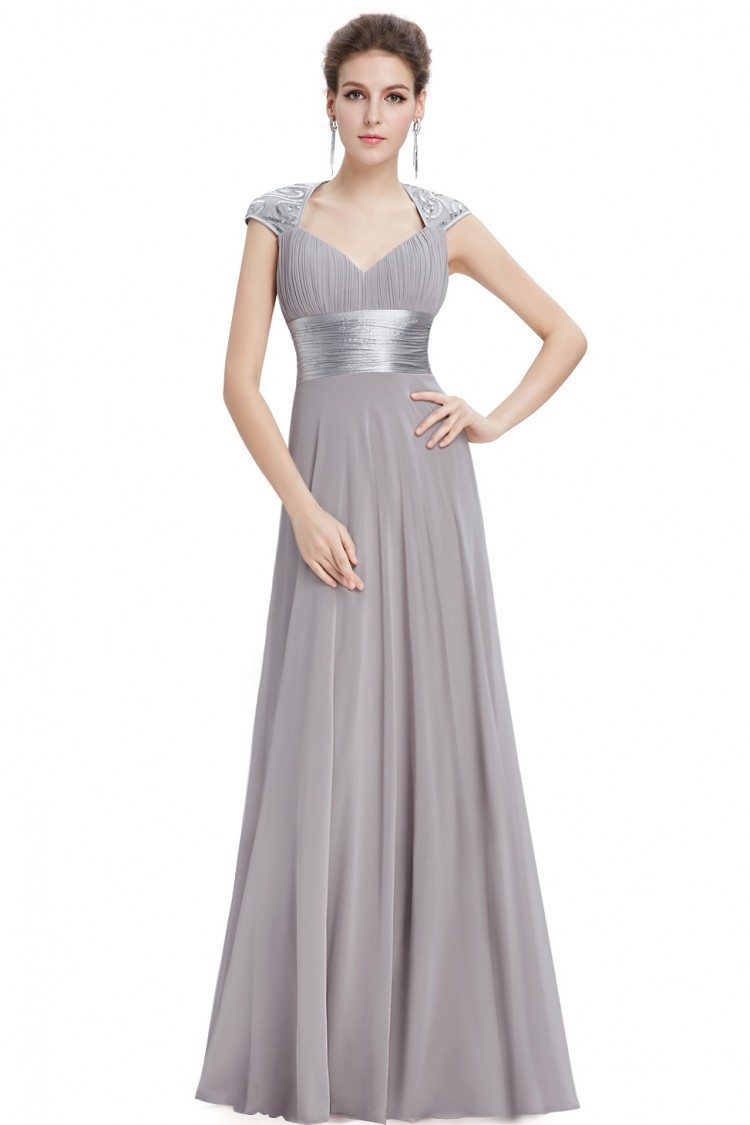 Grey V-neck Sequins Chiffon Ruffles Empire Line Evening Dress - $42.3 # ...