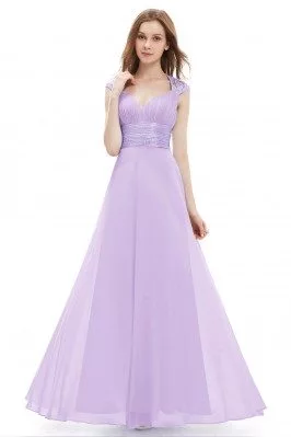 Lavender V-neck Sequins Chiffon Ruffles Empire Line Evening Dress - EP09672LV