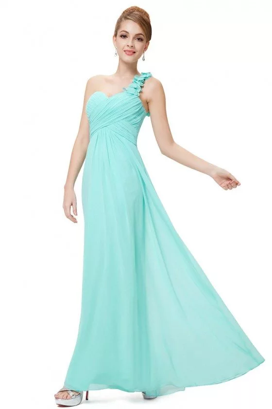 Aqua Flowers One Shoulder Chiffon Padded Bridesmaid Dress - $49 # ...