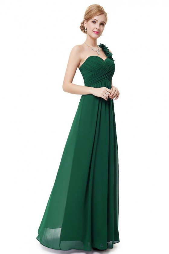 Dark Green Flowers One Shoulder Chiffon Padded Bridesmaid Dress - $49 # ...