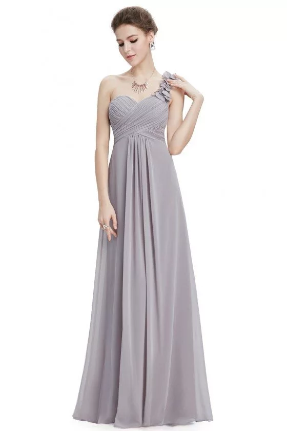 Grey Flowers One Shoulder Chiffon Padded Bridesmaid Dress - $49 # ...