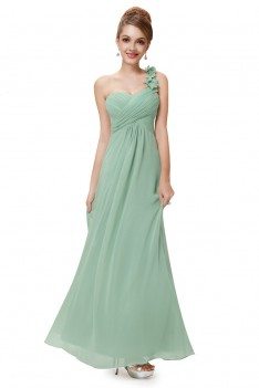 Mint Green Flowers One Shoulder Chiffon Padded Bridesmaid Dress - EP09768MG