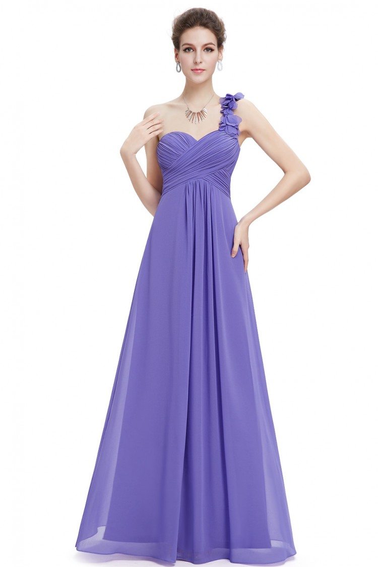 Purple Flowers One Shoulder Chiffon Padded Bridesmaid Dress - $49 # ...