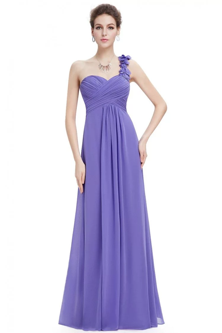 Purple Flowers One Shoulder Chiffon Padded Bridesmaid Dress - $49 # ...