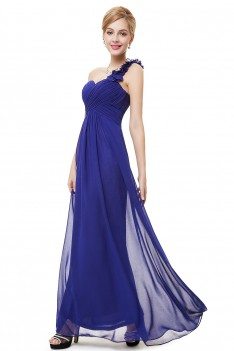 Navy Blue Flowers One Shoulder Chiffon Padded Bridesmaid Dress - $49 # ...