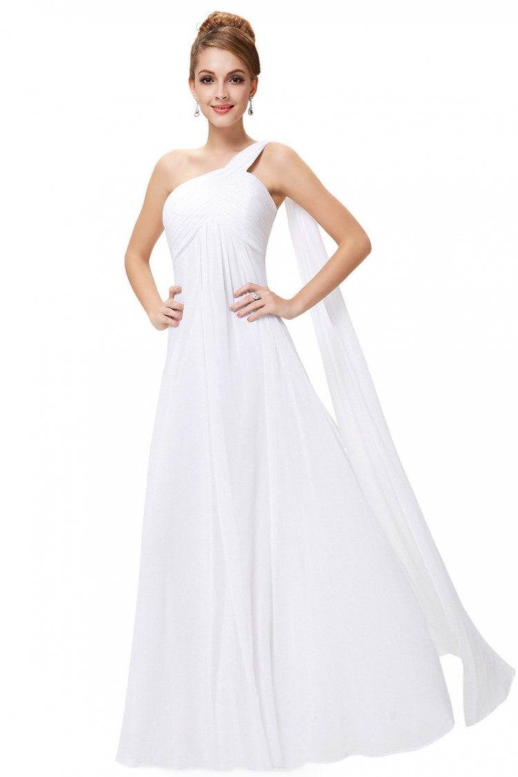 White A-line One Shoulder Ruffles Long Evening Dress - $52 #EP09816WH ...