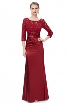 Burgundy 3/4 Sheer Sleeves Lace Scalloped Neckline Long Formal Dress - EP09882BD