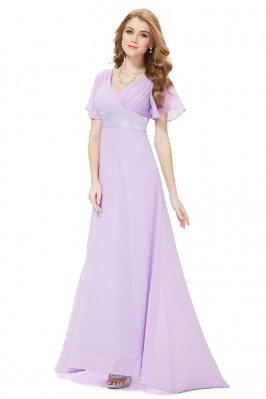 Lavender Chiffon Double V-Neck Ruffles Padded Evening Dress - EP09890LV
