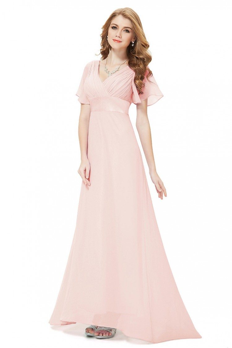 Pink Chiffon Double V-Neck Ruffles Padded Evening Dress ...