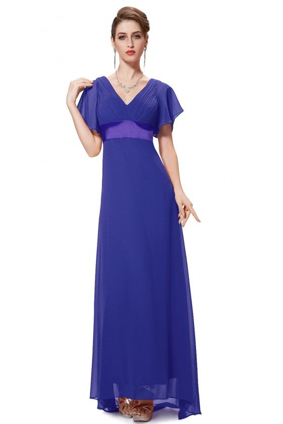 Royal Blue Chiffon Double V-Neck Ruffles Padded Evening Dress - $45 # ...